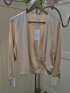 Everlane Champagne Silk Wrap Blouse